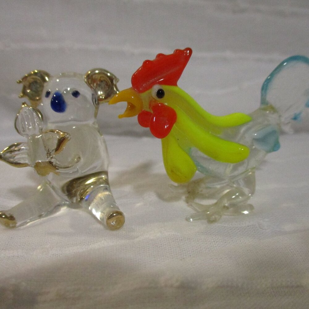 Glass rooster and koala set